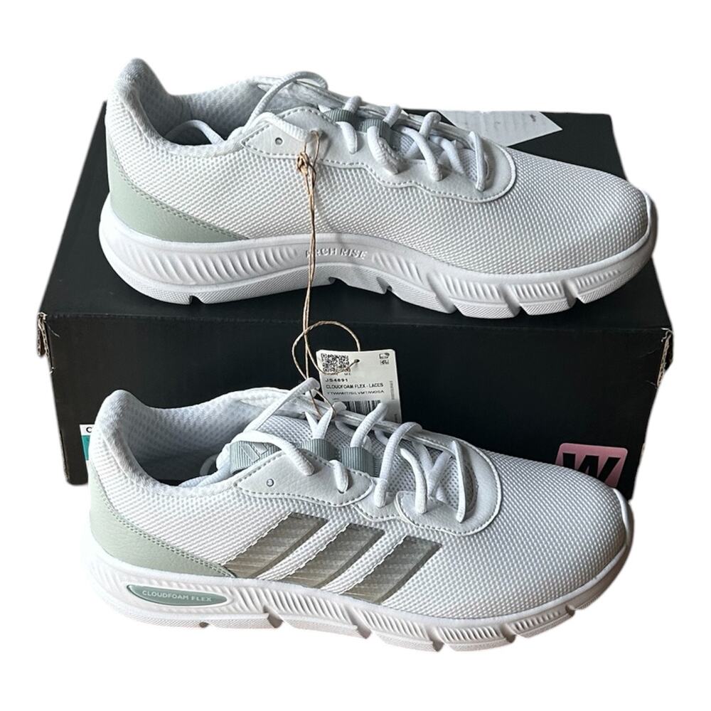 Adidas Women's Cloudfoam Flex Sneaker, Wide Fit, White, Size 10
